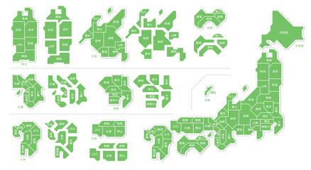 日本地図　都道府県　県名　シンプル　イラスト