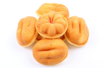 homemade sponge cake on white background