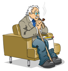 Carl Jung. An old man sitting smoking a pipe