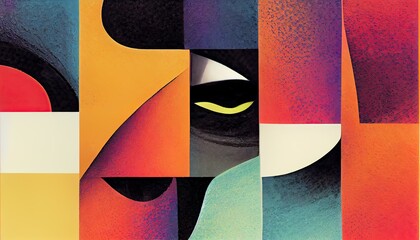 Visage abstrait avec couleurs style fin des années 70