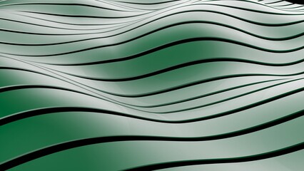 Deep Green Mathematical Geometric Abstract Band Ribbon Wave under Black Background. Concept 3D CG of technological innovations, strategies and revolutions.