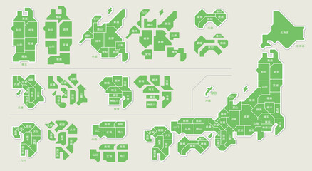 日本地図　都道府県　県名　シンプル　イラスト