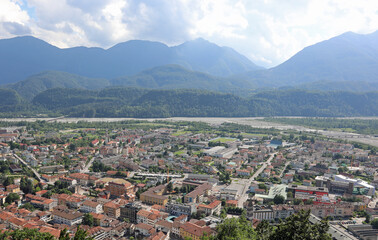 Fototapeta na wymiar top view of the bridge over the river BUT of the city of TOLMEZZO in the province of Udine Italy
