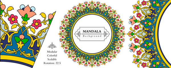 Mandala frame persian iranian arabic turkish islamic hindi indian tibetan traditional colorful vector pattern texture vintage ornate retro elegant ornamental borders frames floral ornaments tazhib 03