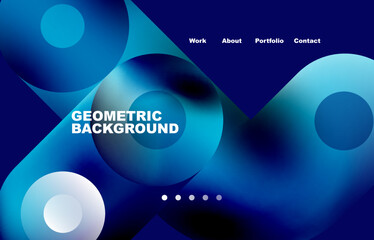 Website landing page abstract geometric background. Circles and round shapes. Web page for website or mobile app wallpaper