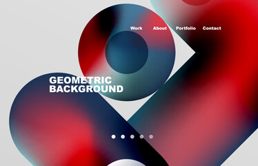 Circles and round shapes landing page abstract geometric background. Web page for website or mobile app wallpaper