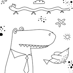 Creative art doodles hand drawn Design illustration, animals vector