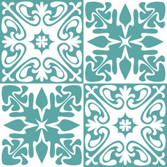 Azulejo seamless pattern stylish trendy ceramic tile design element for kitchen backsplash, vector illustration