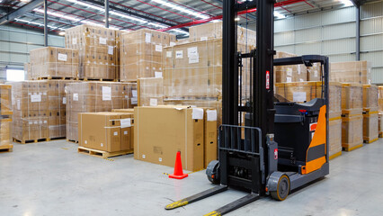 Forklift parked inside the warehouse. © hit1912