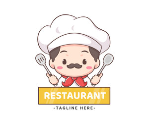 Cute chef logo mascot cartoon character. People Food Icon Concept Isolated on white. 