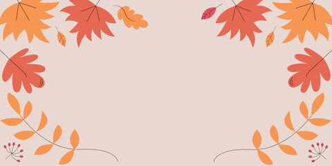 Thanksgiving poster. Hand drawn flat colored autumn leaves. Sketch, design elements. Vector cartoon illustration.