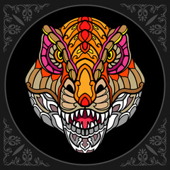 Colorful Tyrannosaurus rex zentangle arts isolated on black background