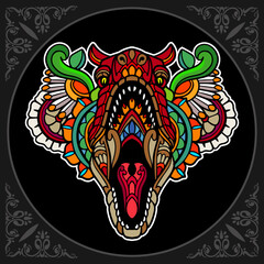 Colorful Tyrannosaurus rex zentangle arts isolated on black background