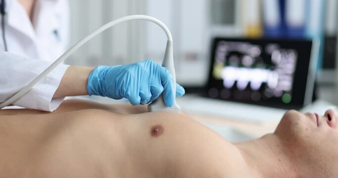 A man on a chest ultrasound, close-up