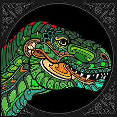 Colorful Tyrannosaurus rex zentangle arts isolated on black background