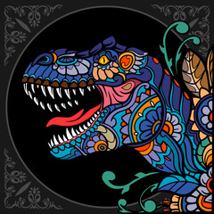 Colorful Tyrannosaurus rex zentangle arts isolated on black background