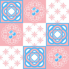 TalaVera de Puebla pastel colored ceramic tile, traditional spanish portuguese pattern for wall and ceramic tile design, pink blue white vector illustration