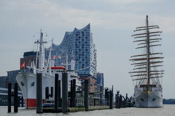 Luxury sailing clipper windjammer cruiseship cruise ship liner Sea Cloud Spirit in port of Hamburg,...