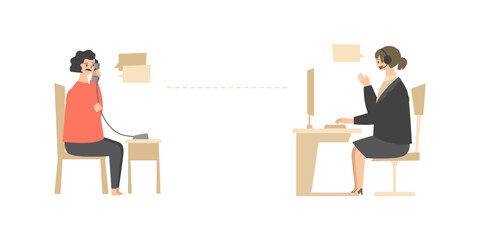 コールセンターに相談する女性のイラスト