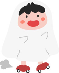 Children in scary monster Halloween costumes flat design character.	
