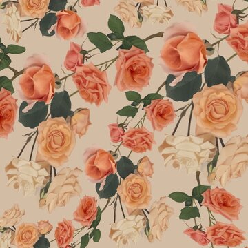 Mega collection of illustration high detail realistic white and pink rose flowers for textile design and wallpaper. © Chomchol