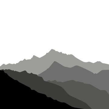 Mountains. Mountain landscape.  Silhouette of mountains. Vector illustration of mountains. Mountain peaks in black and white
