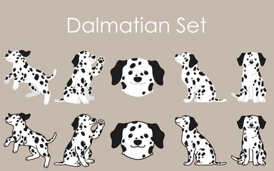 Cute and simple Dalmatian Dog illustrations set