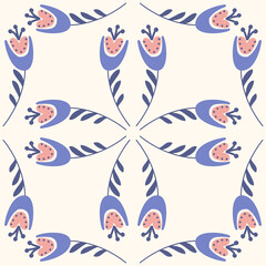 Cute bell flower seamless pattern, bellflower campanula wild flower