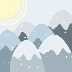 Cartoon winter mountains. Christmas. Vector illustration