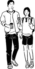 コーヒーを持つ男女のベクター線画