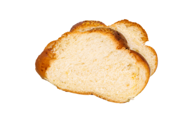 Two isolated slices of a fresh sweet yeast bread. PNG file with transparent background.