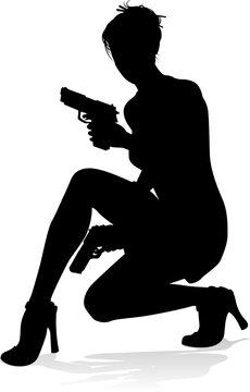recommend clip art: Woman Silhouette Action Secret Agent Spy With Gun