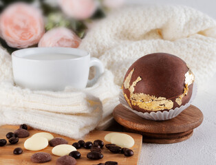 Dessert chocolate bombs with marshmallows in decorative design