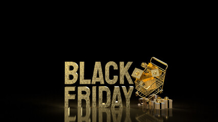 The gold shopping cart for Black Friday concept 3d rendering