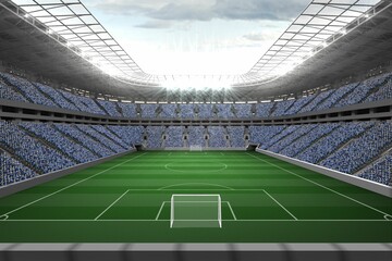 Fototapeta na wymiar Vast football stadium with fans in blue