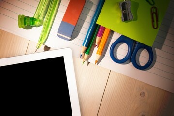 Students desk with tablet pc