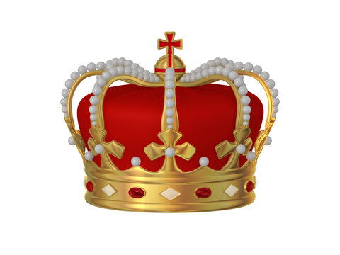 Golden crown decorated with red and white gems - 3D Illustration