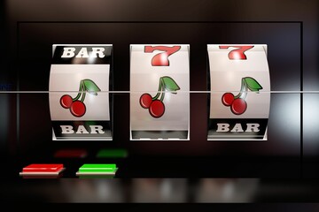 Naklejka premium Close up slot machine showing cherry icons