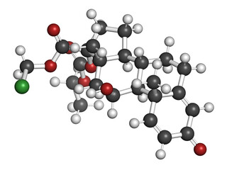 Loteprednol etabonate corticosteroid drug molecule. 3D rendering.