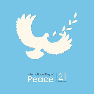 International Peace Day.Poster, postcard for the International Day of Peace. The dove of peace. A symbol of peace. Vector illustration.Illustration concept present peace world.International peace day.