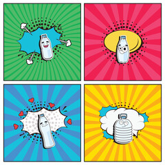 Hand drawn flat trendy cartoon elements collection Plastic water bottle