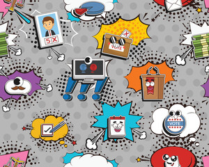 Vector flat seamless texture pattern Hand drawn flat trendy cartoon elements collection Air hostess