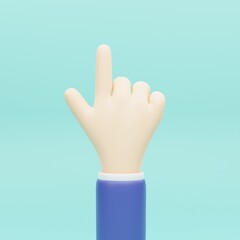 Cartoon character hand pointing gesture. Business clip art isolated on blue background. Show two fingers 3d illustration.