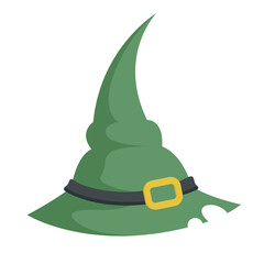 Fototapeta premium Green witch hat. Halloween attribute in cartoon style.