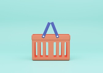 Empty shopping cart on blue background. 3d rendering illustration.