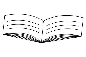 Book. View from above. Sketch. Vector illustration. Edition in an open position with text on the pages. Coloring book for children. Doodle style. Outline on isolated background. 