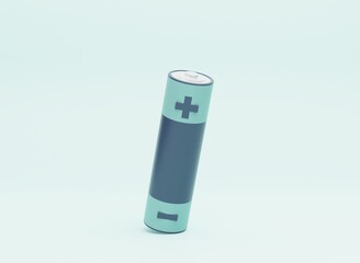 AA size battery isolated on a blue background Minimalist concept. 3d rendering illustration