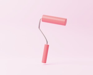 Simple pink paint roller with 3d rendering illustration