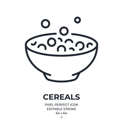 Breakfast corn round cereals editable stroke outline icon isolated on white background flat vector illustration. Pixel perfect. 64 x 64.