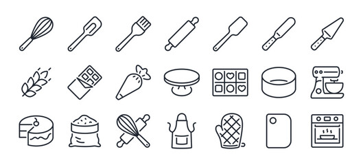 Baking and pastry editable stroke outline icons set isolated on white background flat vector illustration. Pixel perfect. 64 x 64.